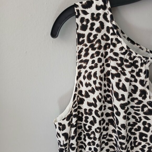 Talbots Sz 14 Leopard Print Ruffle Hem Dress Sleeveless‎ Tank Midi Keyhole Neck - Picture 9 of 15